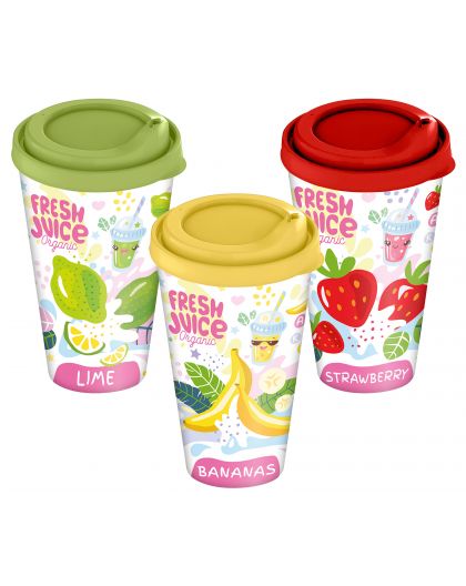 Стакан с крышкой 550мл с декором Fresh Juice (микс)