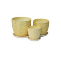 Набор керамический горшков 3шт Грань желтый бутон (11,5,14,6,17,5см)