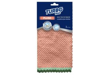Салфетка TURBOMAG PLUSH микрофибра антипыль 250 г/м2, УЗ, 30х30 см, 3 шт.