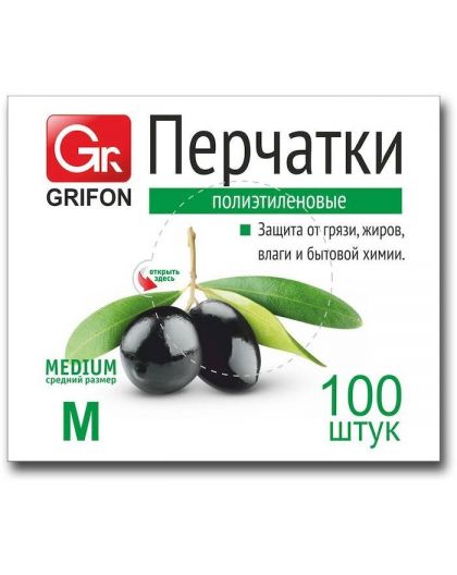 Перчатки GRIFON полиэтиленовые размер M, 100 шт. в п/эт упаковке