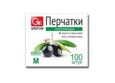 Перчатки GRIFON полиэтиленовые размер M, 100 шт. в п/эт упаковке