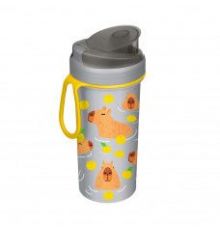 Стакан детский с крышкрй,петлей и декором 0,4л (Светло-серый)