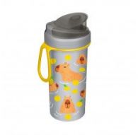 Стакан детский с крышкрй,петлей и декором 0,4л (Светло-серый)