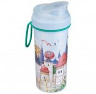 Стакан детский с крышкрй,петлей и декором 0,4л (Светло-голубой)