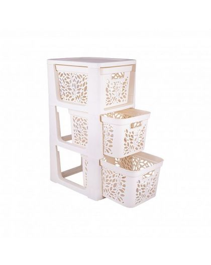 Комод на колесах 3 ящика по 18л Leaves (молочный) 30*41*71см