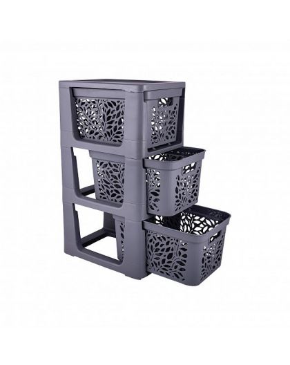 Комод на колесах 3 ящика по 18л Leaves (серый) 30*41*71см