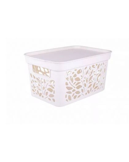 Корзина с крышкой Leaves18л 405х275х207мм (молочный)