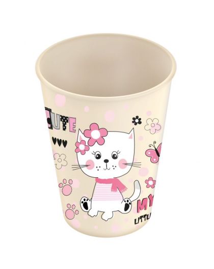 Стакан детский 280мл с декором Кошечка (светло-бежевый)