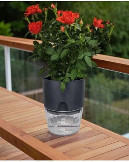 Горшок цветочный Аквадуэт, 2,6 л, антрацит с поддоном