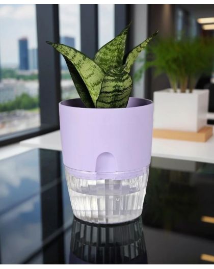 Горшок цветочный Аквадуэт, 2,6 л, лаванда с поддоном