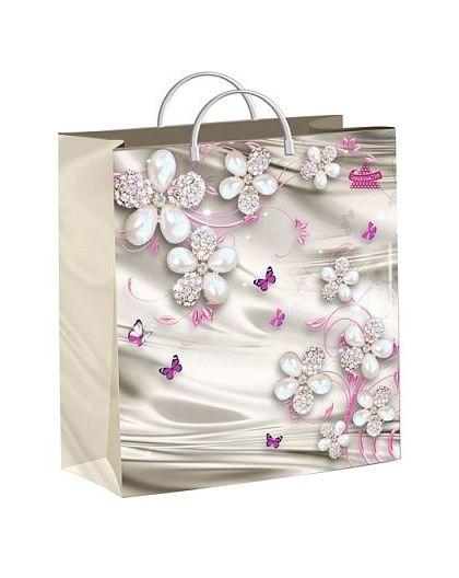 Пакет подарочный 24х26+10см из мягкого пластика (Жемчужные цветочки)