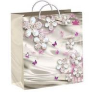 Пакет подарочный 24х26+10см из мягкого пластика (Жемчужные цветочки)