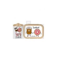 Набор: стакан IZI-GO с крышкой 420мл с декором + ланч-бокс 0,85л с декором (бежевый)