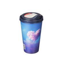 Стакан с крышкой 550мл с декором (синий)