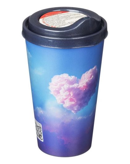 Стакан с крышкой 550мл с декором (синий)