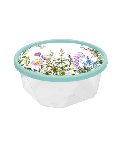 Контейнер для продуктов круглый 0,4л с декором Цветущий луг (светло-зеленый)