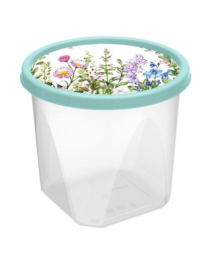 Контейнер для продуктов круглый 1л с декором Цветущий луг (светло-зеленый)
