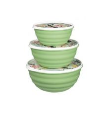 Комплект мисок Latina 3 шт. (1,1л+2,1л+3,2л) с крышками с декором (зеленый)