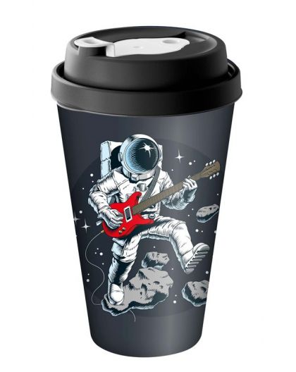 Стакан с крышкой 550мл с декором с клапаном (черный)