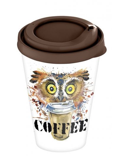 Стакан с крышкой 420мл с декором cats and owls (темно-коричневый)