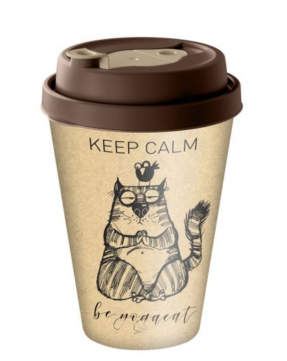 Стакан с крышкой 420мл с декором с клапаном my cats (темно-коричневый)