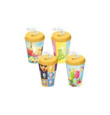 Стакан с крышкой 420мл с декором Коктейль с трубочкой c колпачком (желтый)