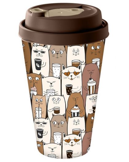 Стакан с крышкой 550мл с декором с клапаном my cats (темно-коричневый)