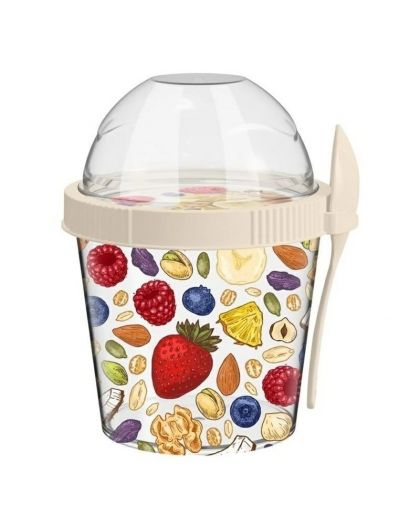 Контейнер для завтрака 450мл с ложкой с декором (светло-бежевый)