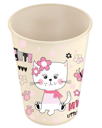 Стакан детский 280мл с декором Кошечка (светло-бежевый)