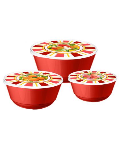 Комплект мисок Bergamo 3 шт. (1л+2л+3л) с крышками с декором Сицилия (красный)