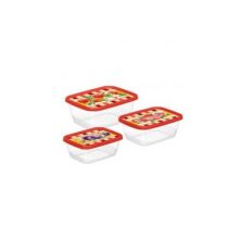 Комплект контейнеров для продуктов прямоугольных 3 шт.(0,5л+0,85л+1,5л) с декором Сицилия(красный)