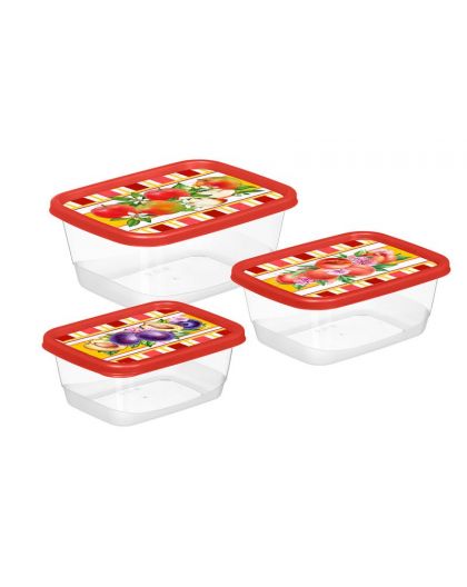 Комплект контейнеров для продуктов прямоугольных 3 шт.(0,5л+0,85л+1,5л) с декором Сицилия(красный)