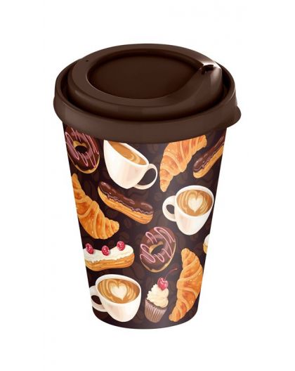 Стакан с крышкой 420мл с декором Кофейная пауза  (темно-коричневый)