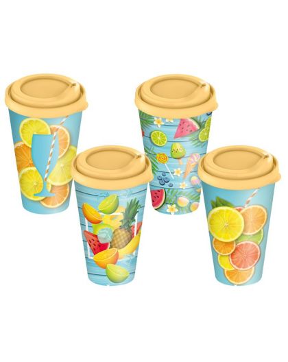 Стакан с крышкой 550мл с декором Солнечное настроение (бледно-желтый)