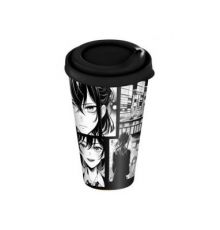 Стакан с крышкой 550мл с декором Аниме (черный)