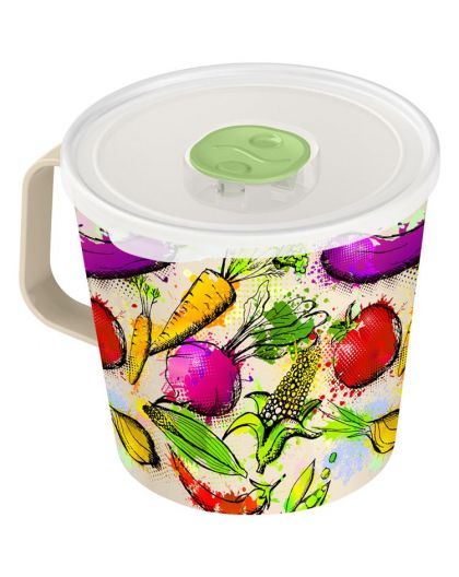 Контейнер-кружка 750мл с декором Овощной микс (светло-бежевый)
