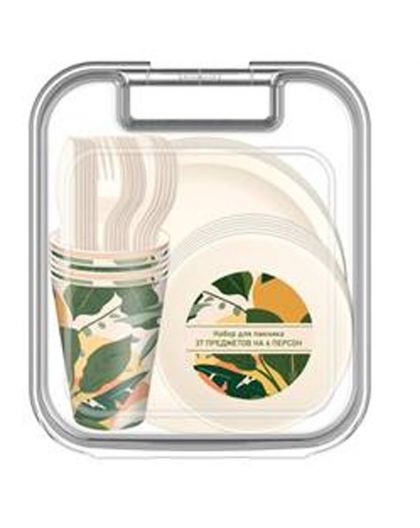 Набор для пикника с декором, 37 предметов на 6 персон (светло-бежевый)