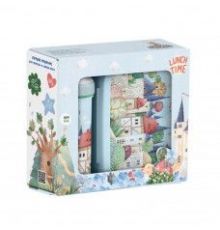 Набор: Ланч-бокс 0,98л + Стакан детский с крышкрй,петлей и декором 0,4л (Светло-голубой)