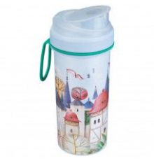 Стакан детский с крышкрй,петлей и декором 0,4л (Светло-голубой)