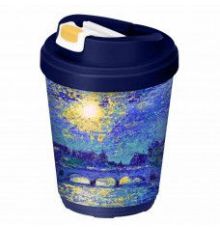 Термостакан с клапаном и декором ЛУННАЯ НОЧЬ 300мл (Синий)