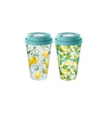 Стакан с крышкой 550мл с декором с клапаном Sicily Lemon (зеленый)