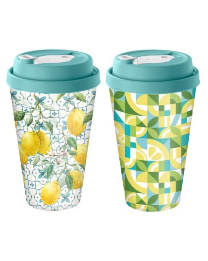 Стакан с крышкой 550мл с декором с клапаном Sicily Lemon (зеленый)