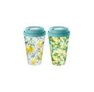 Стакан с крышкой 550мл с декором с клапаном Sicily Lemon (зеленый)