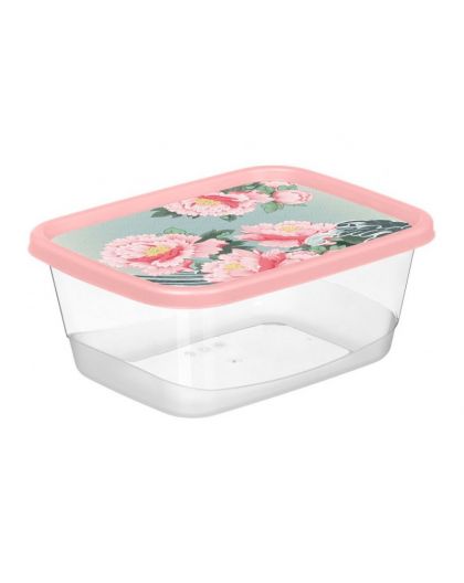 Контейнер для продуктов прямоугольный 0,85л с декором Сад пионов (розовый)