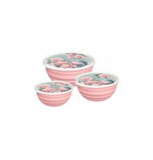 Комплект мисок Latina 3 шт. (1,1л+2,1л+3,2л) с крышками с декором Сад пионов (розовый)
