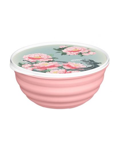 Миска Latina 2,1л с крышкой с декором Сад пионов (розовый)