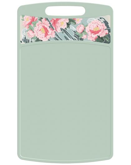 Доска разделочная Bergamo прямоугольная 335*220*4мм с декором Сад пионов (светло-зеленый)