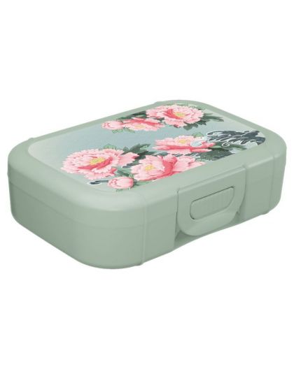 Ланч-бокс 0,85л с декором Сад пионов (светло-зеленый)