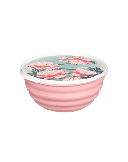 Миска Latina 1,1л с крышкой с декором Сад пионов (розовый)