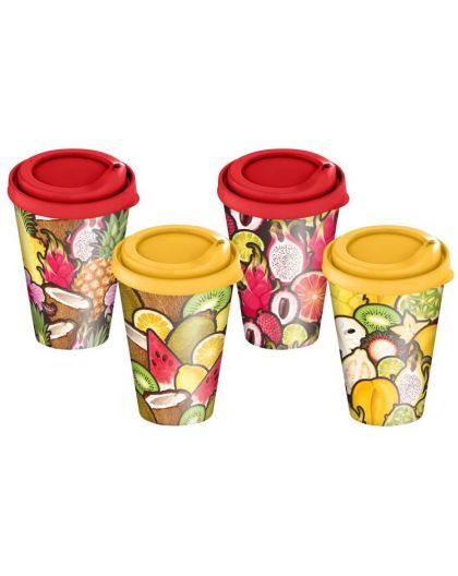 Стакан с крышкой 420мл с декором Тропики (микс)